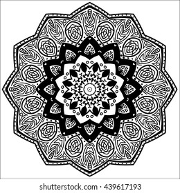 Round Mandala pattern with hand-drawn decorative elements