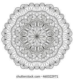 Round Mandala pattern with hand-drawn decorative elements.