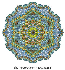 Round Mandala pattern with hand-drawn decorative elements