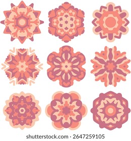 Round mandala. Red mandala. Red floral pattern isolated on white background. Ethnic decorative elements. Hand drawn floral asset. Vector illustration for greeting cards, banners, invitations. EPS 10.