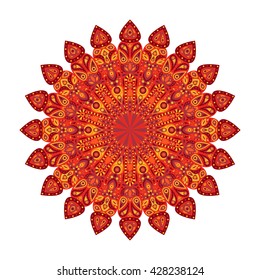 Round mandala. Red floral pattern, Arabic, Indian, Islamic, Ottoman ornament, Ramadan Kareem motif isolated on white background. Vector illustration for greeting cards, banners, invitations etc.