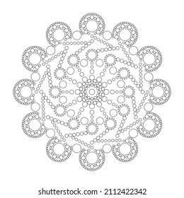 Mandala redonda para la relajación y la meditación. Ilustración vectorial. Motivos indios, árabes, africanos, pakistaníes, turcos, místicos y nacionales. Libro de Colores