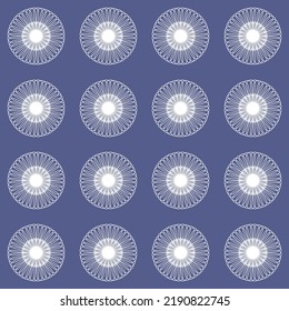Round mandala wheel blue purple seamless pattern, symmetrical color background for textile and wrapping paper design