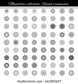 Round mandalas in vector. Abstract design element. Decorative retro ornament. Graphic template for your design.