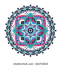 Round mandalas in vector. Graphic template for your design. Decorative retro ornament. Hand drawn background with flowers.
