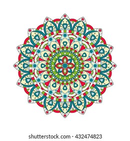 Round mandalas in vector. Graphic template for your design. Decorative retro ornament. Hand drawn background with flowers.