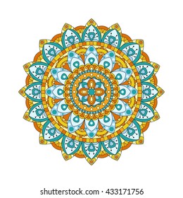 Round mandalas in vector. Graphic template for your design. Decorative retro ornament. Hand drawn background with flowers.