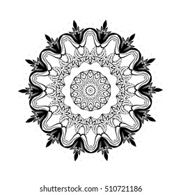 Round mandalas in vector. Graphic template for your design. Decorative retro ornament. Hand drawn background with flowers.