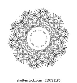Round mandalas in vector. Graphic template for your design. Decorative retro ornament. Hand drawn background with flowers.