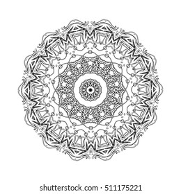 Round mandalas in vector. Graphic template for your design. Decorative retro ornament. Hand drawn background with flowers.