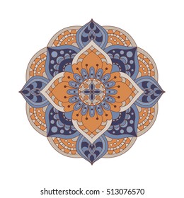 Round mandalas in vector. Graphic template for your design. Decorative retro ornament. Hand drawn background with flowers.