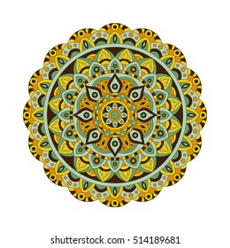 Round mandalas in vector. Graphic template for your design. Decorative retro ornament. Hand drawn background with flowers.