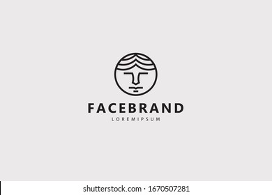 round man's face logo. Modern line design illustration of a fat face with a round shape. Vector art line icon template