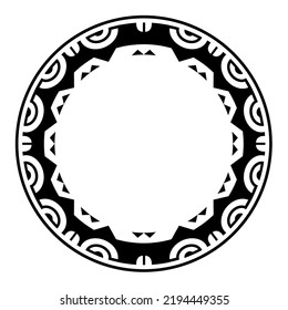 Round Maori geometrical round border frame design. Black and white