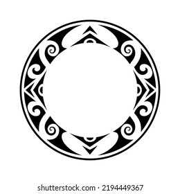 Round Maori geometrical round border frame design. Black and white