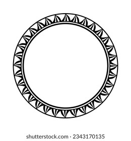 Round Maori geometrical round border frame design. Black and white