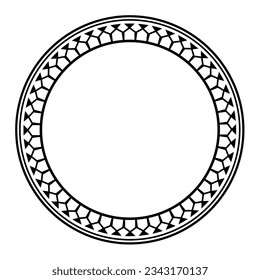 Round Maori geometrical round border frame design. Black and white