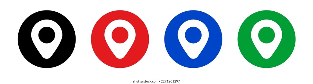 Round map pin icon set. Location pins. Vectors.
