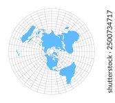 Round map of the world with the North Pole in the center with latitude and longitude. Vector