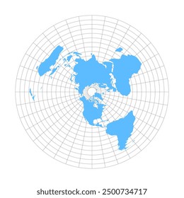 Mapa redondo del mundo con el Polo Norte en el centro con latitud y longitud. Vector