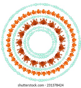 Round marine pattern with crab and fish