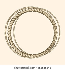 Round marine ropes frame for text. Vintage nautical style, vector illustration