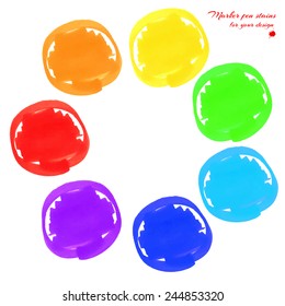 Round marker stains hand-drawn set of rainbow colors isolated on a white background for your design. Vector illustration