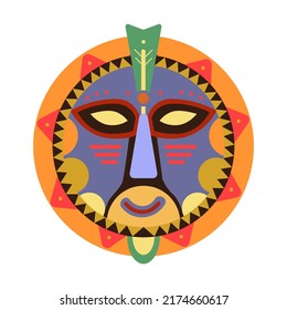 Round mask flat icon. Traditional, ceremonial, indigenous and ethnic face masks vector illustration. Aboriginal totem and carnival