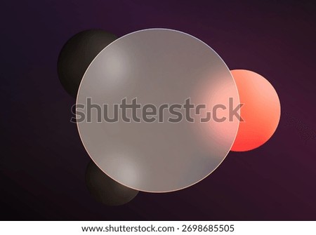 Round matte glass panel with glossy black and red spheres. An elegant dark theme for Black Friday sales.