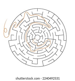 Round maze for children. Simple puzzle: "Linear maze". Vector illustration of a children's toy. Easy medium to high difficulty. Maze with entry and exit clues
