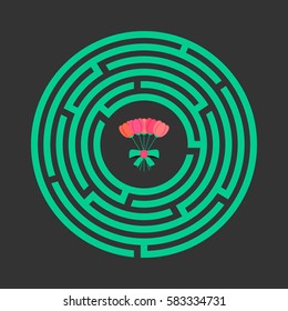 Round maze with flowers at the center.
