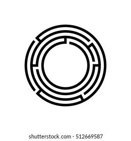 Round Maze Icon - Vector Simple Circle Labyrinth Sign