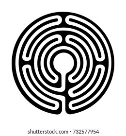 Round Maze Icon, Vector Simple Circle Labyrinth Sign