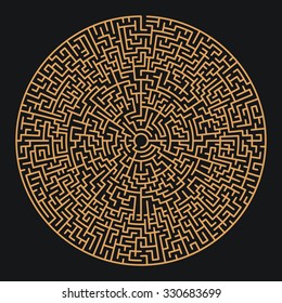 Round Maze / Labyrinth with Entry and Exit. Find the Way Out Concept. Transportation / Logistics Abstract Background Concept. Business Path Concept. Vector Illustration.