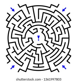 Round maze or labyrinth template for mastering various activity designs and projects. You can recolor it, add characters and legend, rotate or reflect.