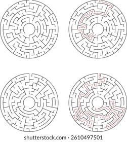 Round Maze Puzzle Challenge With Solution Variants For Problem Solving Concepts