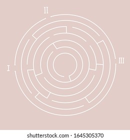 Round maze, puzzle for children and adults. The task of developing memory and attention. Page for children's books. Vector illustration, circle shape maze