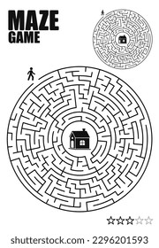 Round Maze Quest: Journey to the Center. Black and white maze vector illustration