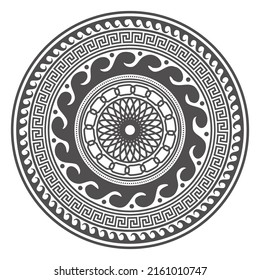 Round meander borders. Circle greek mandala design. Decoration elements patterns. Vector illustration isolated on white background