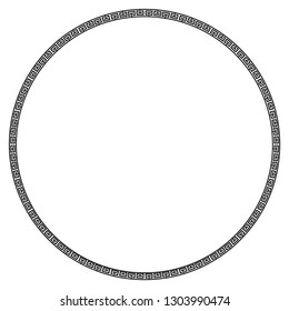 Round meander frame in Ancient Greek style isolated on white background.