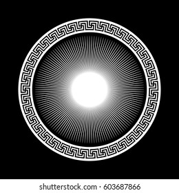 Round meander frames, ancient European pattern, isolated on black, vector illustration
