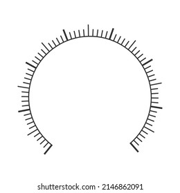 Round measuring chart dashboard template. Pressure meter, manometer, barometer, speedometer, tonometer, thermometer, navigator or indicator scale. Vector outline illustration