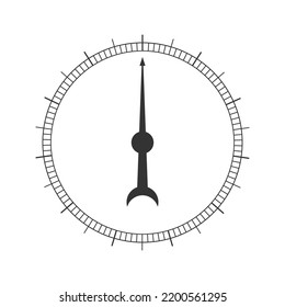 Round Measuring Scale With Arrow. 360 Degree Template Of Barometer, Compass, Protractor, Circular Ruler Tool Isolated On White Background. Vector Outline Illustration