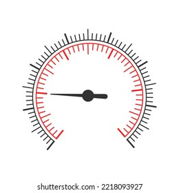 Escala de medida redonda con dos gráficos y flecha. Plantilla de medidor de presión, manómetro, barómetro, velocímetro, herramienta de navegación circular aislada en fondo blanco. Ilustración gráfica del vector