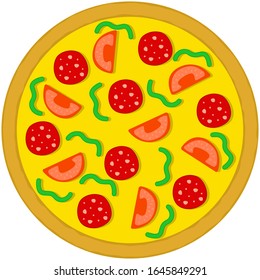 round meat pizza on a white background, vector