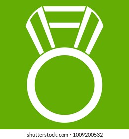 Round medal icon white isolated on green background. Vector illustration