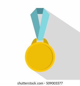 Round medal with ribbon icon. Flat illustration of round medal with ribbon vector icon for web