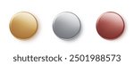 Round medal set of isolated. Awards realistic gold, silver and bronze template. Celebration and ceremony design element.