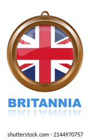 Round medallion with flag of Britain inside. Jewelry with the United Kingdom flag. Vector illustration