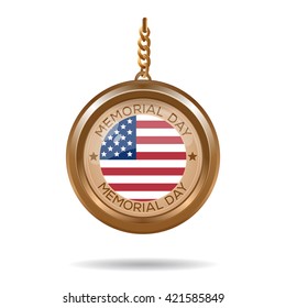 Round medallion on a chain with an American flag and inscription - Memorial day. Memorial day design. Vector illustration